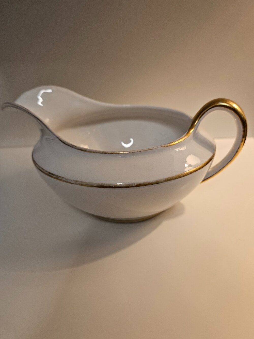 Vintage Fine White Porcelain Creamer Pitcher Gold Trim Accent - OS
